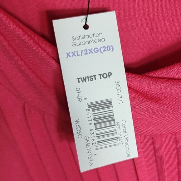 George Mark Eisen Pullover Twist Top Pink 2X Pleated Scoop Neck Short Sleeve NWT - Picture 7 of 7